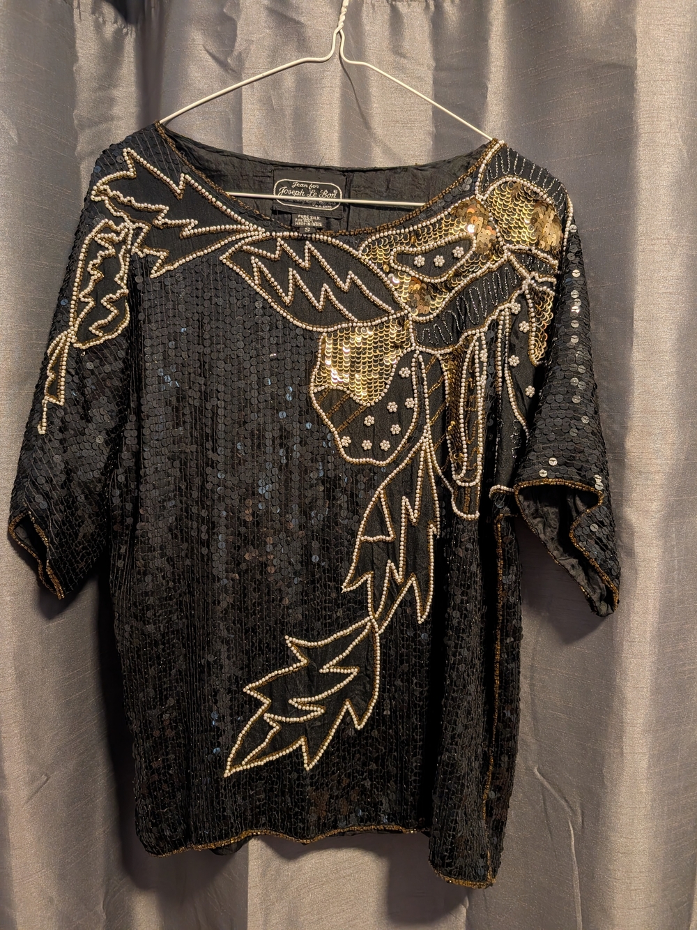 Beaded Sequin Black Silk Top